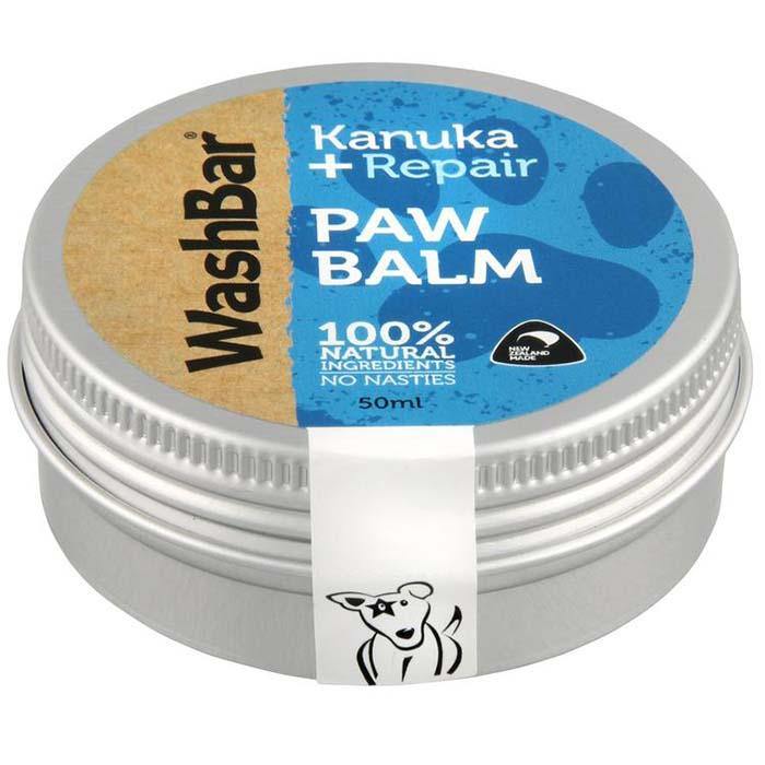 WashBar Kanuka + Repair Paw Balm 50 ml tin on white background – natural dog balm with organic beeswax, Copaiba & Kanuka oils.