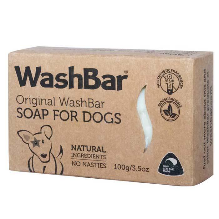 WashBar Original Soap for Dogs single-pack in compostable kraft box – eco-friendly natural dog shampoo bar with neem, manuka oil